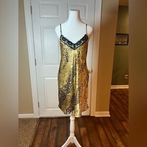 Gilligan & O'Malley Gold Leopard Chemise with Black Lace